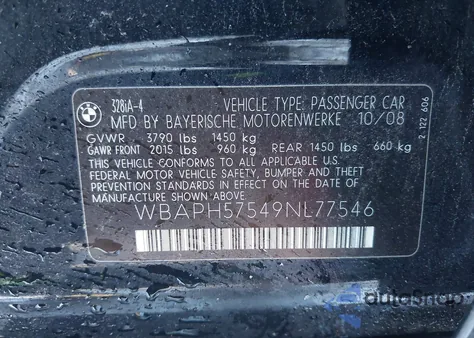 2009 BMW 328I from USA, damaged, VIN WBAPH57549NL77546